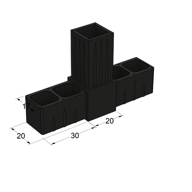 T TYPE 3 WAY CONNECTOR 20x20 / BLACK